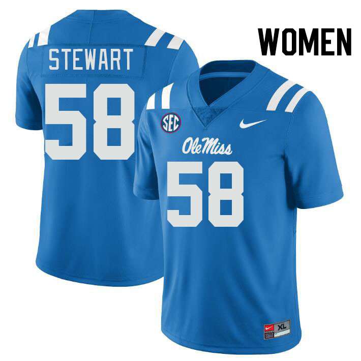 Women #58 Elliiot Stewart Ole Miss Rebels College Football Jerseys Stitched-Power Blue